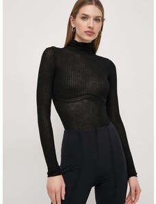 Vuneni pulover Patrizia Pepe za žene, boja: crna, lagani, s poludolčevitom