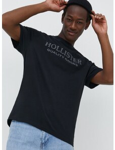 Pamučna majica Hollister Co. za muškarce, boja: crna, s aplikacijom