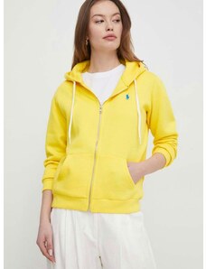 Dukserica Polo Ralph Lauren za žene, boja: žuta, s kapuljačom, bez uzorka