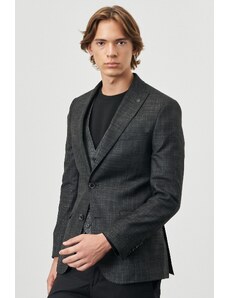 ALTINYILDIZ CLASSICS Men's Black Slim Fit Slim-Fit Cut Dovetail Collar Patterned Vest Suit.