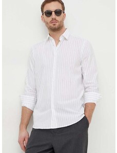 Pamučna košulja Sisley za muškarce, boja: bijela, slim, s klasičnim ovratnikom