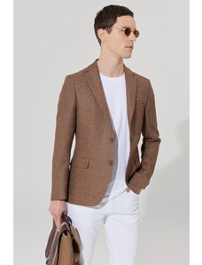 ALTINYILDIZ CLASSICS Men's Brown Slim Fit Slim Fit Mono Collar Dobby Jacket.