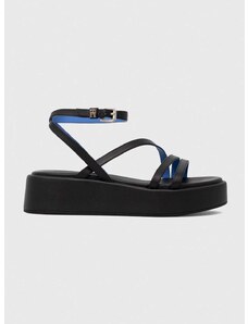 Kožne sandale Tommy Hilfiger TH STRAP PLATFORM za žene, boja: crna, s platformom, FW0FW07728