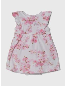 Pamučna haljina za bebe Guess boja: ružičasta, mini, širi se prema dolje