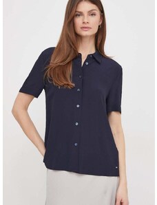 Košulja Tommy Hilfiger za žene, boja: tamno plava, regular, s klasičnim ovratnikom