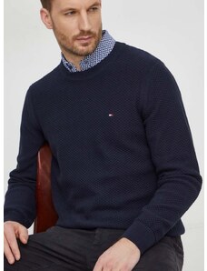 Pamučni pulover Tommy Hilfiger boja: tamno plava