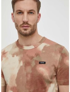 Pamučna majica Calvin Klein za muškarce, boja: bež, s uzorkom