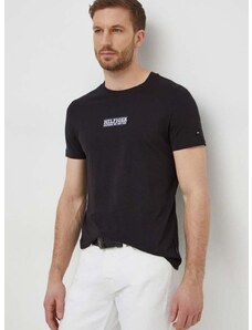 Pamučna majica Tommy Hilfiger za muškarce, boja: crna, s tiskom