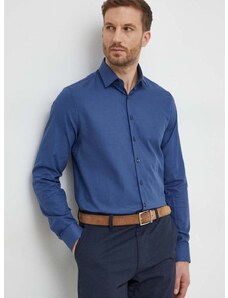 Košulja Calvin Klein za muškarce, boja: tamno plava, slim, s klasičnim ovratnikom