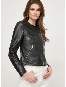 Kožna jakna Patrizia Pepe za žene, boja: crna, za prijelazno razdoblje