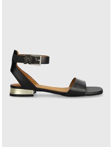 Kožne sandale Tommy Hilfiger TH HARDWARE FLAT SANDAL za žene, boja: crna, FW0FW07733