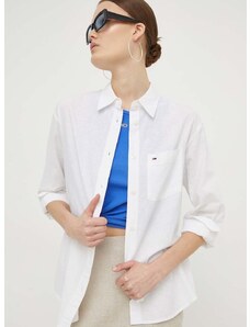 Košulja s dodatkom lana Tommy Jeans boja: bijela, relaxed, s klasičnim ovratnikom