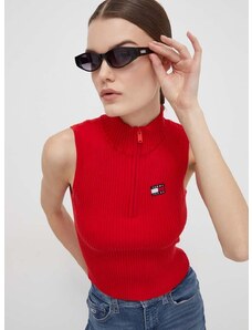 Top Tommy Jeans za žene, boja: crvena, s poludolčevitom