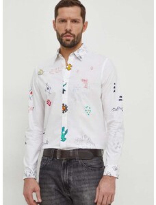 Pamučna košulja Desigual SANTI za muškarce, boja: bijela, regular, s klasičnim ovratnikom, 24SMCW27