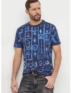 Pamučna majica Desigual HARRY za muškarce, boja: tamno plava, s uzorkom, 24SMTK20