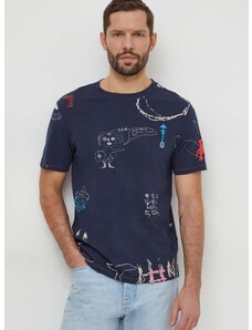Pamučna majica Desigual MARTIN za muškarce, boja: tamno plava, s uzorkom, 24SMTK23