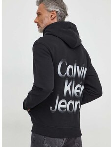Pamučna dukserica Calvin Klein Jeans za muškarce, boja: crna, s kapuljačom, s tiskom
