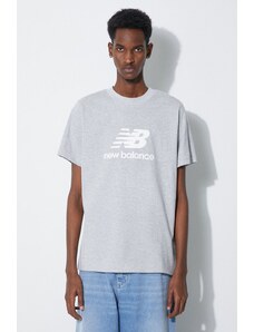 Pamučna majica New Balance Essentials Cotton za muškarce, boja: siva, s tiskom, MT41502AG