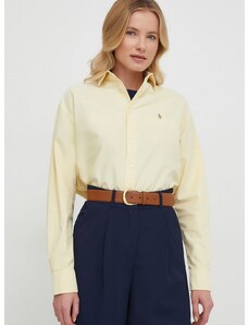 Pamučna košulja Polo Ralph Lauren za žene, boja: žuta, relaxed, s klasičnim ovratnikom