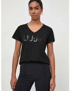 Pamučna majica Liu Jo za žene, boja: crna