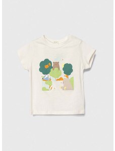 Pamučna majica kratkih rukava za bebe United Colors of Benetton boja: bež, s tiskom
