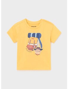 Pamučna majica kratkih rukava za bebe Mayoral boja: žuta, s tiskom