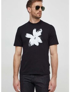 Pamučna majica Sisley za muškarce, boja: crna, s tiskom