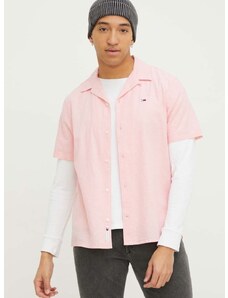 Košulja s dodatkom lana Tommy Jeans boja: ružičasta, regular