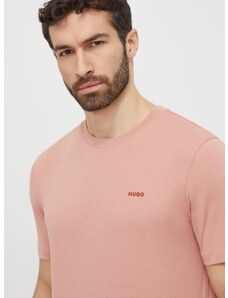 Pamučna majica HUGO boja: ružičasta, bez uzorka
