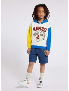 Dječja pamučna dukserica Kenzo Kids boja: bijela, s kapuljačom, s aplikacijom