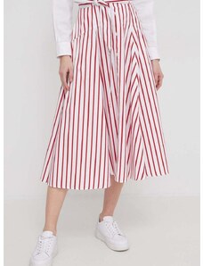 Pamučna suknja Polo Ralph Lauren boja: crvena, midi, širi se prema dolje