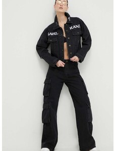 Traper jakna Karl Kani za žene, boja: crna, za prijelazno razdoblje, oversize