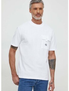 Majica kratkih rukava Calvin Klein Jeans za muškarce, boja: bijela, s aplikacijom