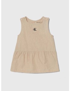 Dječja haljina s dodatkom lana Calvin Klein Jeans boja: bež, mini, ravna