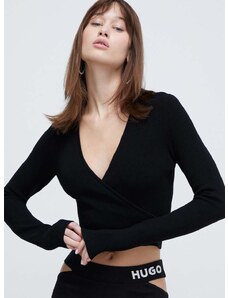 Bluza HUGO za žene, boja: crna, bez uzorka