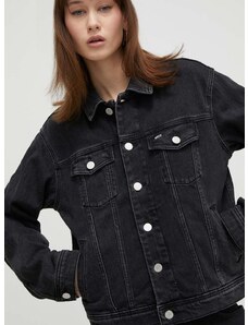 Traper jakna Tommy Jeans za žene, boja: crna, za prijelazno razdoblje, oversize
