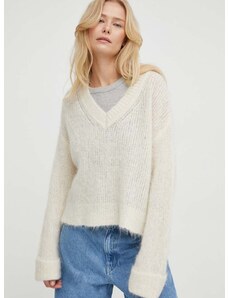 Vuneni pulover American Vintage za žene, boja: bež