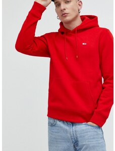 Dukserica Tommy Jeans za muškarce, boja: crvena, s kapuljačom, glatka
