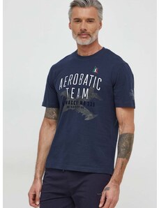 Pamučna majica Aeronautica Militare za muškarce, boja: tamno plava, s tiskom