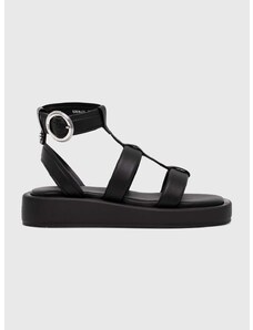 Kožne sandale BOSS Scarlet za žene, boja: crna, s platformom, 50516435