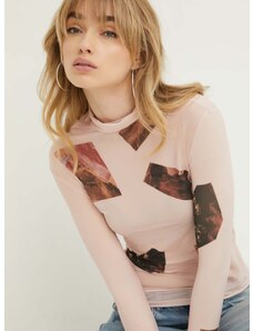 Majica dugih rukava Desigual za žene, boja: ružičasta, s dolčevitom