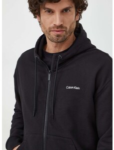 Pamučna dukserica Calvin Klein za muškarce, boja: crna, s kapuljačom, bez uzorka