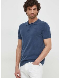 Polo majica s primjesom svile Guess boja: tamno plava, bez uzorka