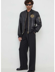 Kožna jakna Versace Jeans Couture za muškarce, boja: crna, za prijelazno razdoblje