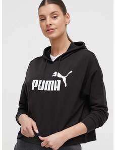 Dukserica Puma za žene, boja: crna, s kapuljačom, tiskom