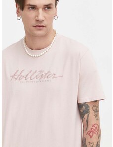 Pamučna majica Hollister Co. za muškarce, boja: ružičasta, s aplikacijom