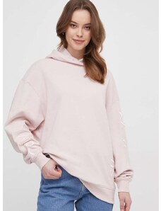 Pamučna dukserica Calvin Klein Jeans za žene, boja: ružičasta, s kapuljačom, s aplikacijom