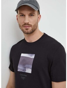 Pamučna majica Calvin Klein za muškarce, boja: crna, s tiskom