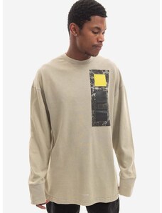 Pamučna majica dugih rukava A-COLD-WALL* Relaxed Cubist LS T-shirt Longsleeve boja: siva, s tiskom, ACWMTS098-MOSSGREEN