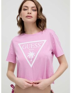 Pamučna majica Guess boja: ljubičasta